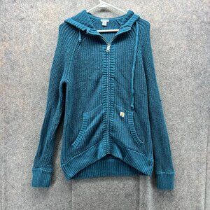 Cozy Teal Zip-Up Hooded Knit Sweater
